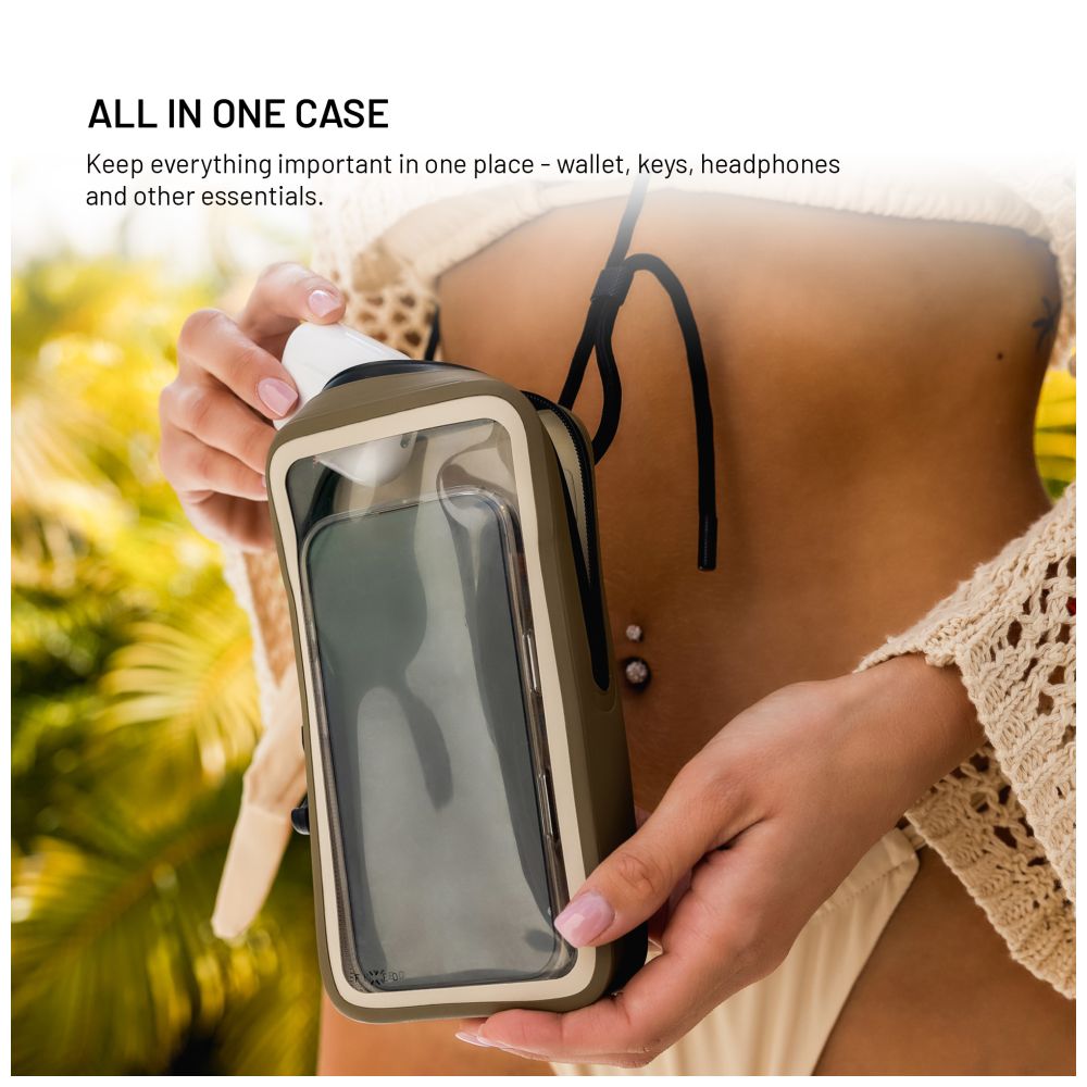 Voděodolné pouzdro na mobilní telefon FIXED Dry Case z hypalonu s certifikací IPX8, khaki