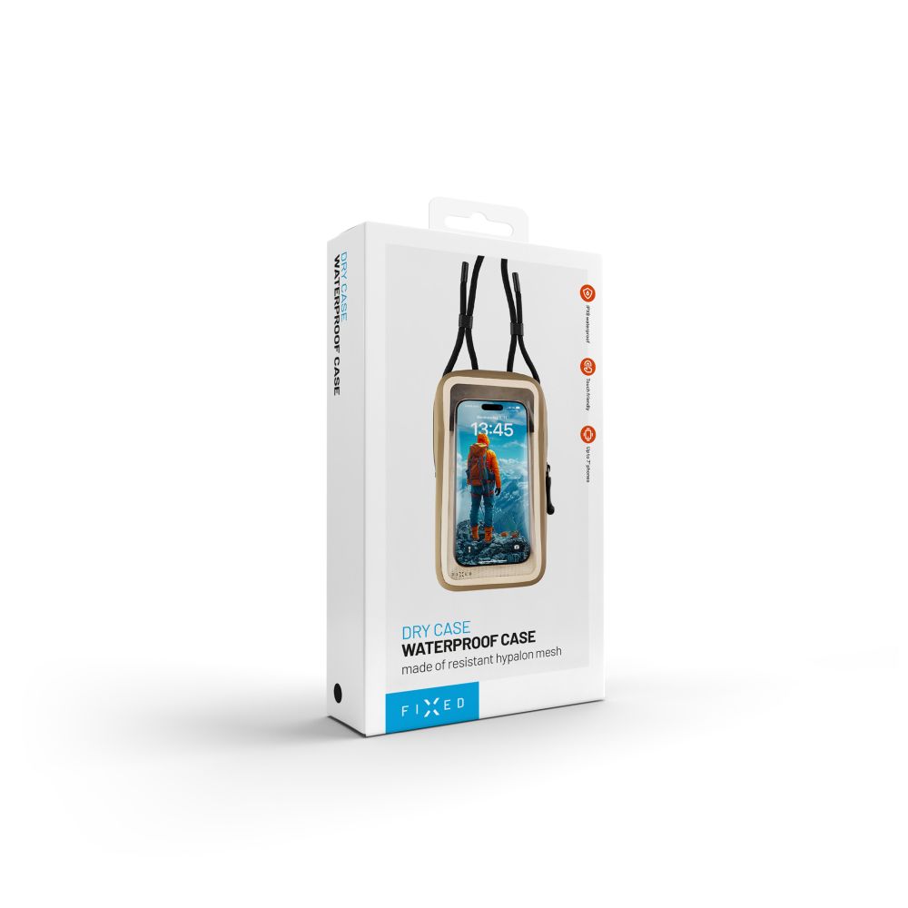 Voděodolné pouzdro na mobilní telefon FIXED Dry Case z hypalonu s certifikací IPX8, khaki
