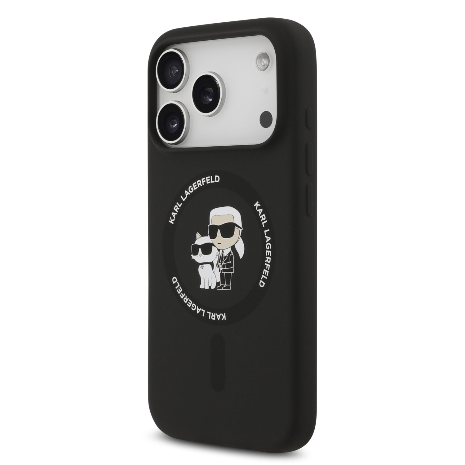 Karl Lagerfeld Liquid Silicone Karl and Choupette MagSafe Zadní Kryt pro iPhone 17 Pro Max Black