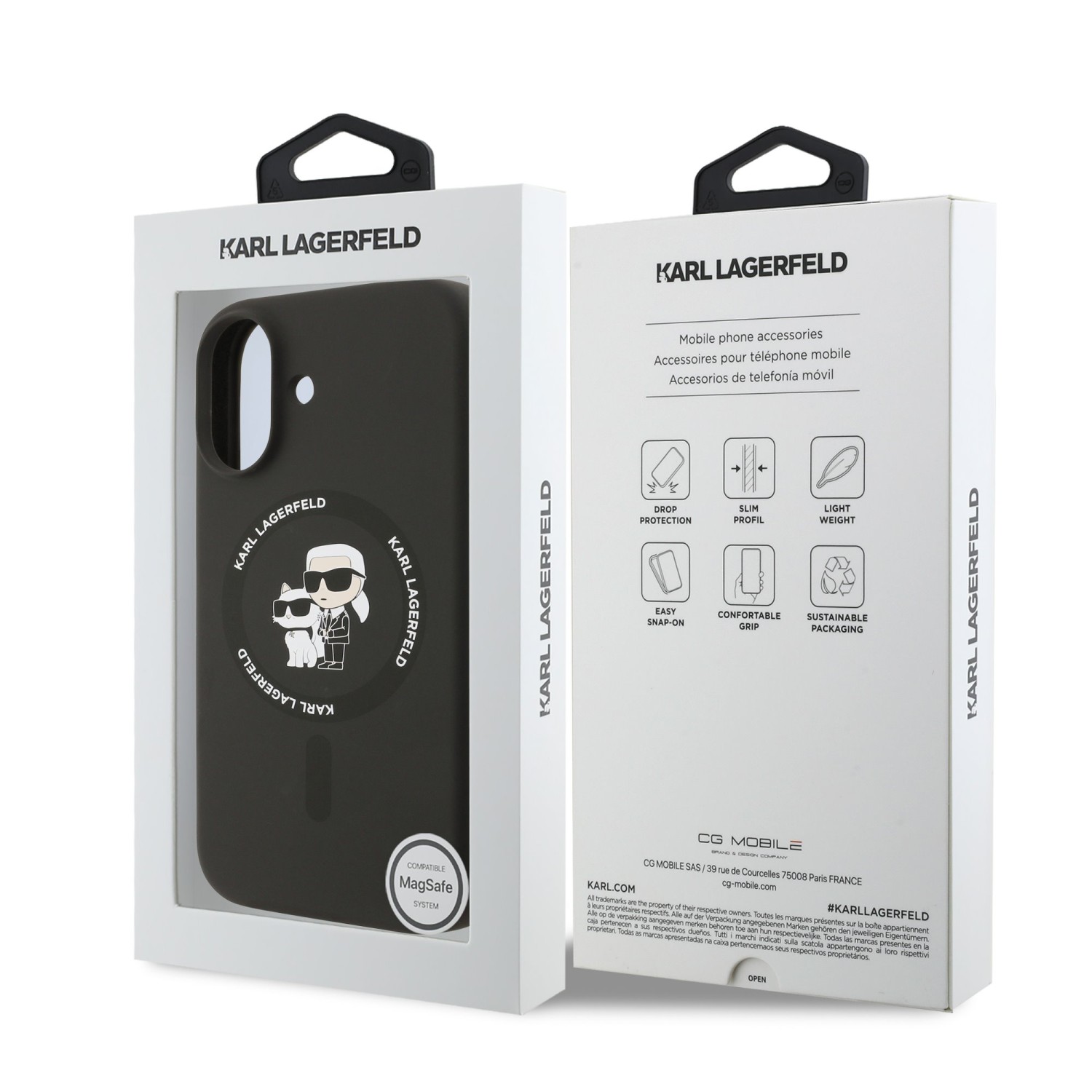 Karl Lagerfeld Liquid Silicone Karl and Choupette MagSafe Zadní Kryt pro iPhone 17 Black