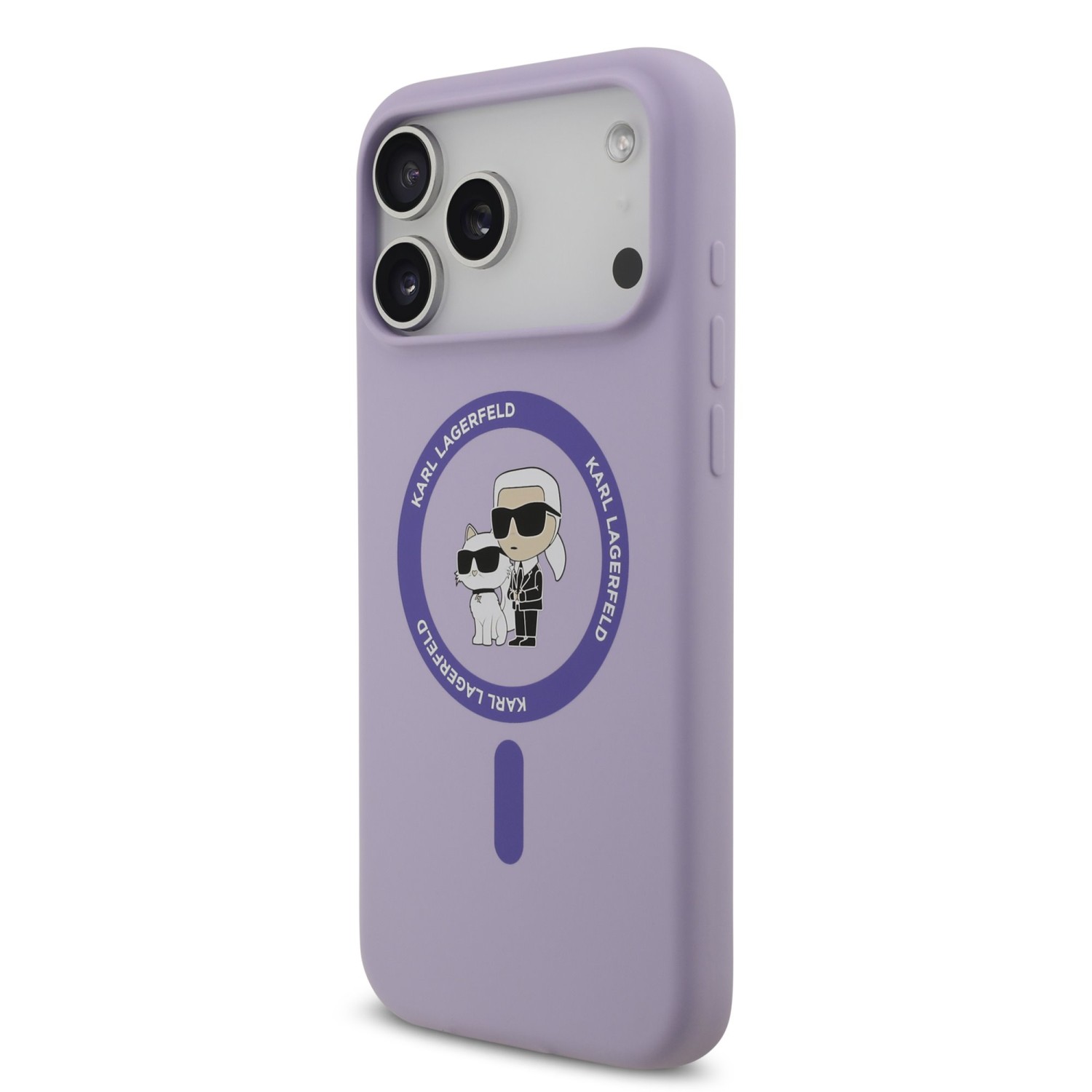 Karl Lagerfeld Liquid Silicone Karl and Choupette MagSafe Zadní Kryt pro iPhone 17 Pro Max Purple