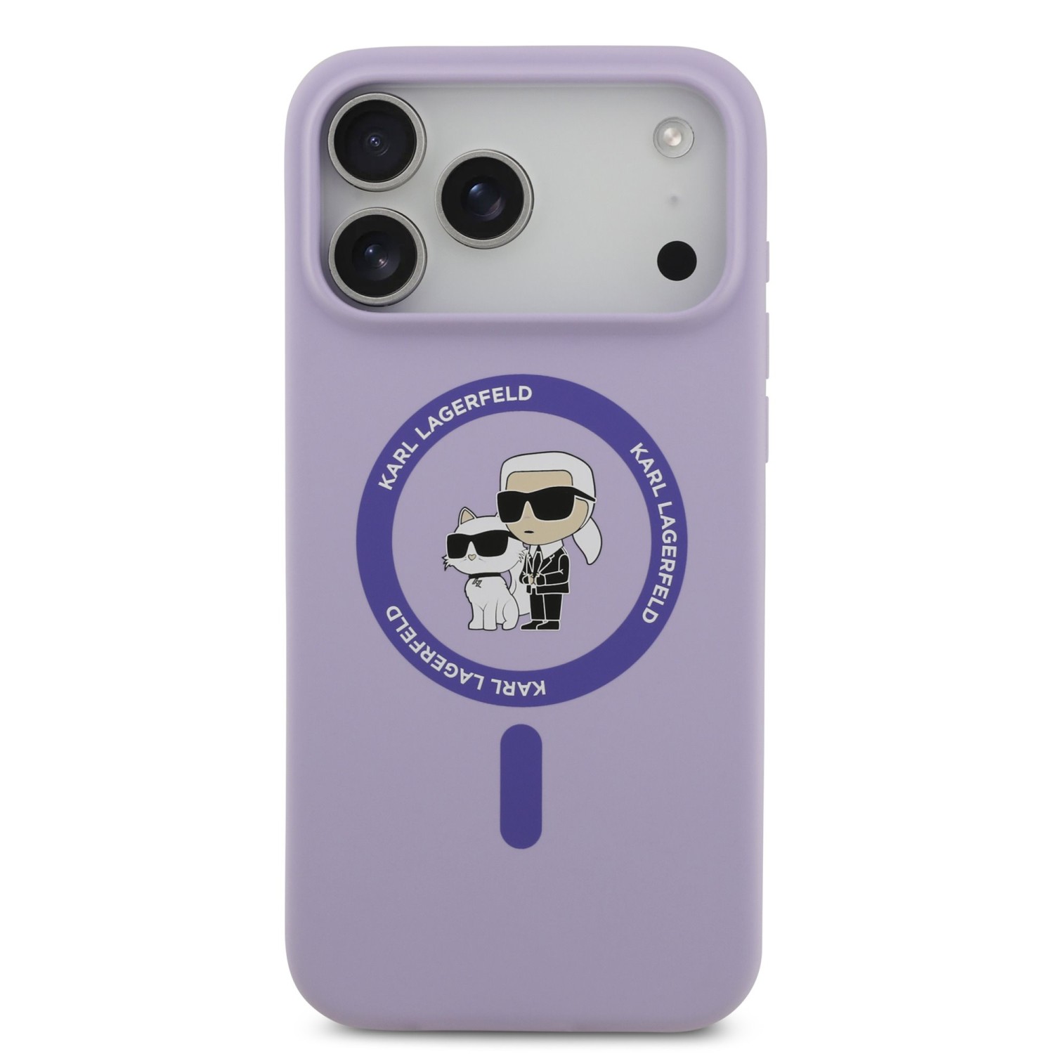 Karl Lagerfeld Liquid Silicone Karl and Choupette MagSafe Zadní Kryt pro iPhone 17 Pro Max Purple