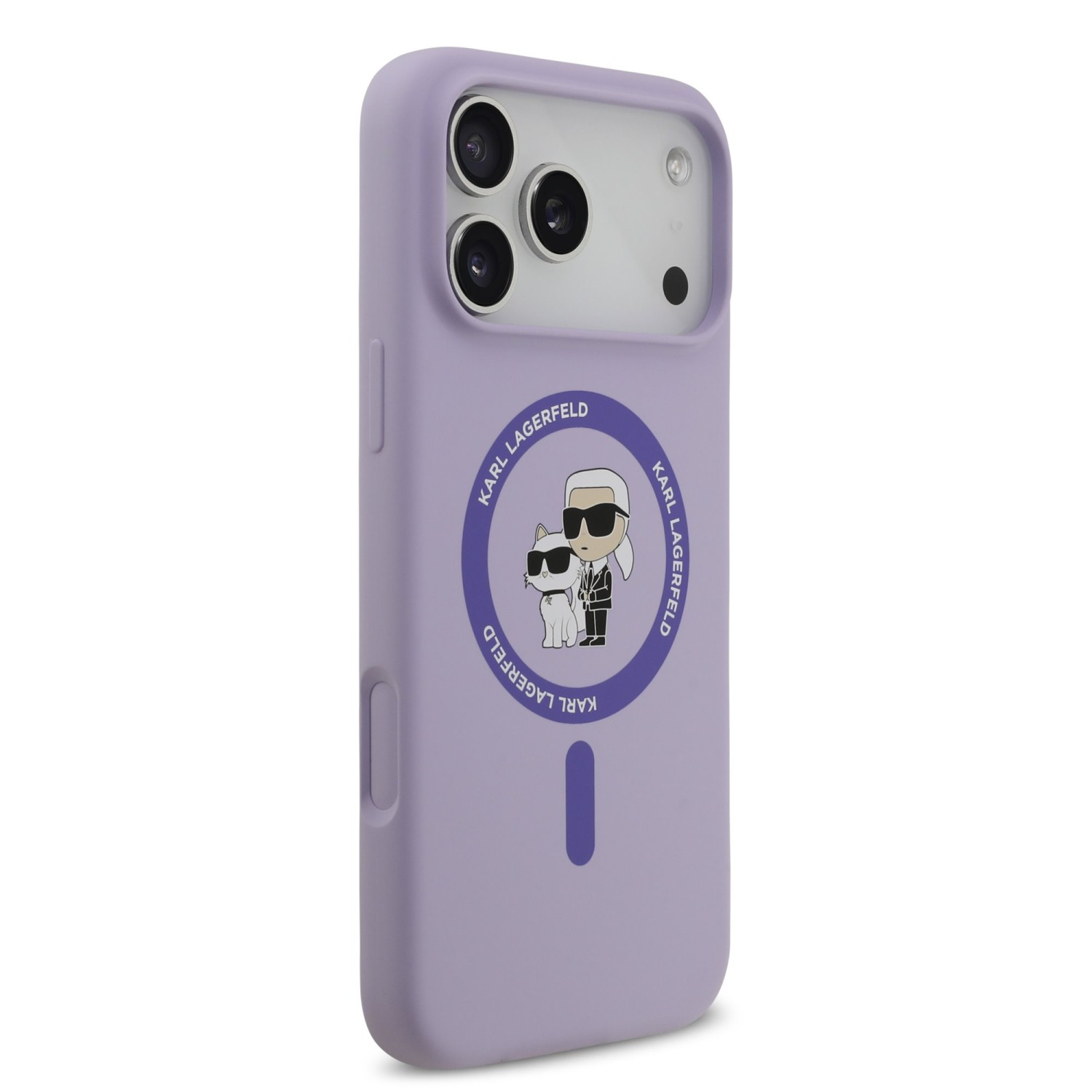 Karl Lagerfeld Liquid Silicone Karl and Choupette MagSafe Zadní Kryt pro iPhone 17 Pro Max Purple