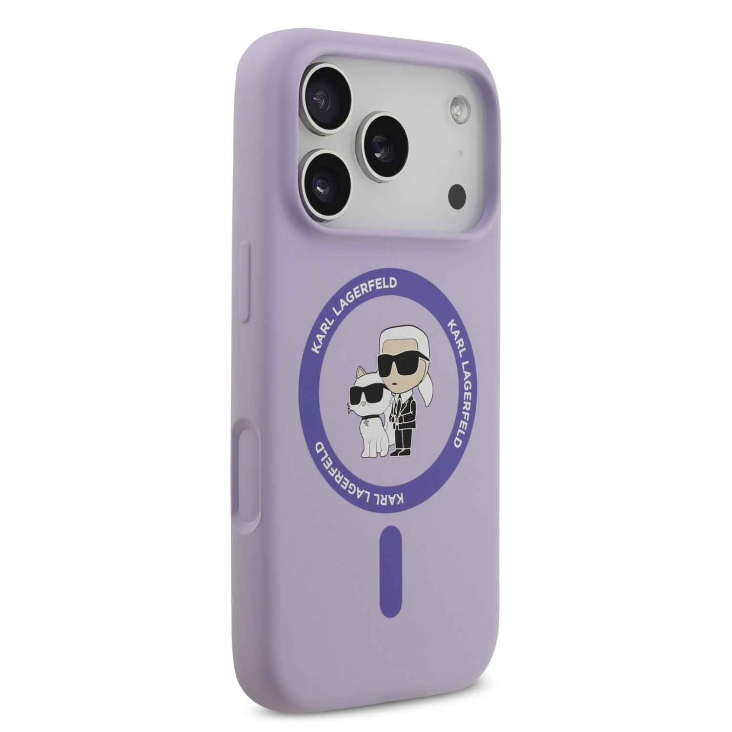 Karl Lagerfeld Liquid Silicone Karl and Choupette MagSafe Zadní Kryt pro iPhone 17 Pro Purple