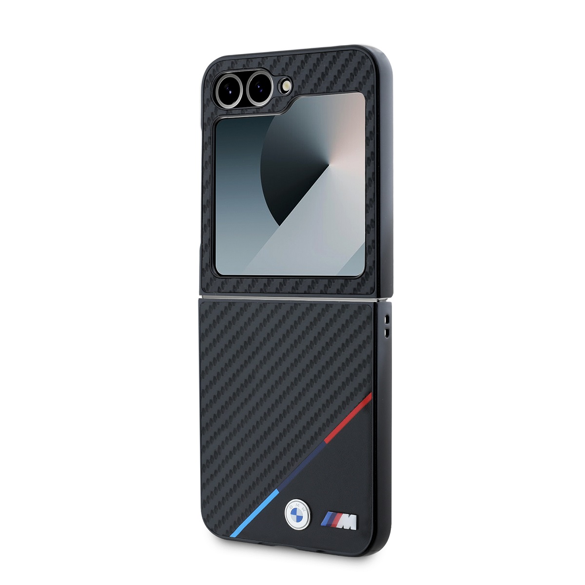 BMW M PU Carbon Tricolor Stripe Zadní Kryt pro Samsung Galaxy Z Flip 6 Black