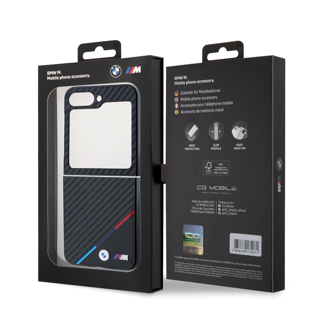 BMW M PU Carbon Tricolor Stripe Zadní Kryt pro Samsung Galaxy Z Flip 6 Black