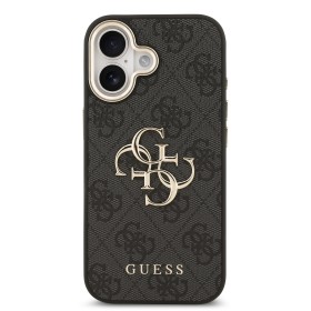 Zadný kryt Guess PU Leather 4G Metal Logo Gold Frame pre Apple iPhone 17, čierna