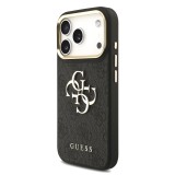 Guess PU Leather 4G Metal Logo Gold Frame Zadní Kryt pro iPhone 17 Pro Black