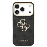 Guess PU Leather 4G Metal Logo Gold Frame Zadní Kryt pro iPhone 17 Pro Black
