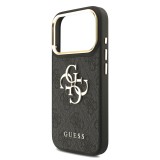 Guess PU Leather 4G Metal Logo Gold Frame Zadní Kryt pro iPhone 17 Pro Black
