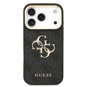 Zadný kryt Guess PU Leather 4G Metal Logo Gold Frame pre Apple iPhone 17 Pro, čierna