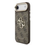 Guess PU Leather 4G Metal Logo Gold Frame Zadní Kryt pro iPhone 17 Air Brown