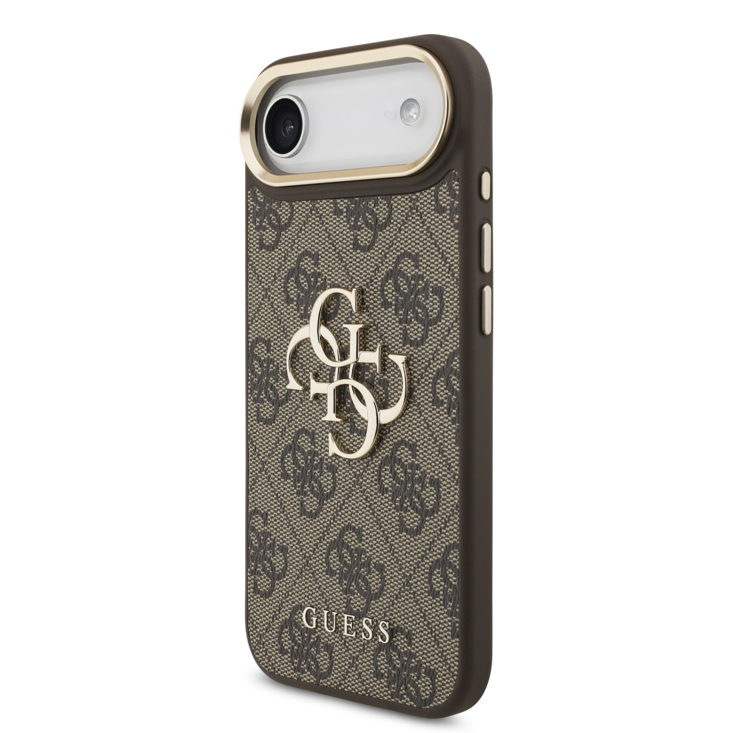 Guess PU Leather 4G Metal Logo Gold Frame Zadní Kryt pro iPhone 17 Air Brown