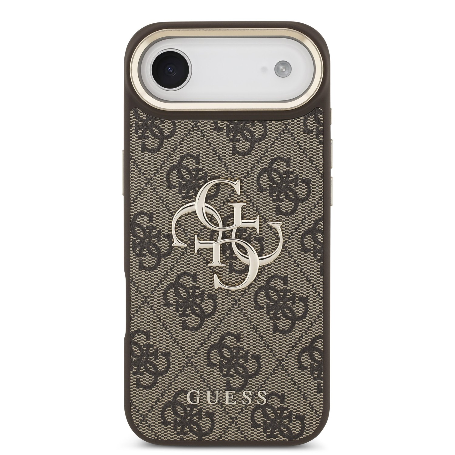 Guess PU Leather 4G Metal Logo Gold Frame Zadní Kryt pro iPhone 17 Air Brown