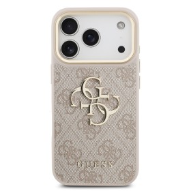 Zadný kryt Guess PU Leather 4G Metal Logo Gold Frame pre Apple iPhone 17 Pro, ružová
