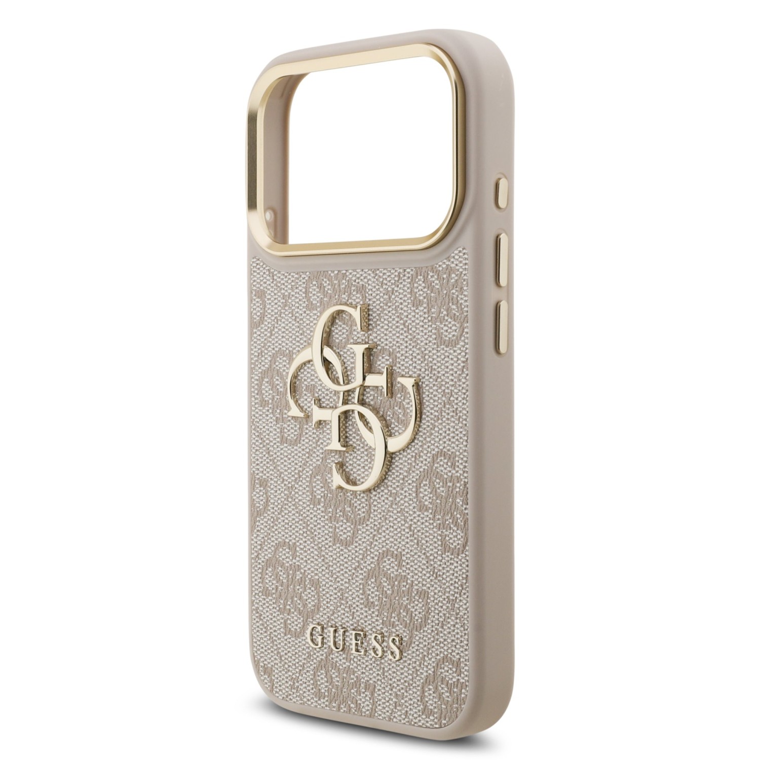 Guess PU Leather 4G Metal Logo Gold Frame Zadní Kryt pro iPhone 17 Pro Pink