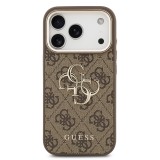 Guess PU Leather 4G Metal Logo Gold Frame Zadní Kryt pro iPhone 17 Pro Max Brown