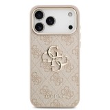 Guess PU Leather 4G Metal Logo Gold Frame Zadní Kryt pro iPhone 17 Pro Max Pink