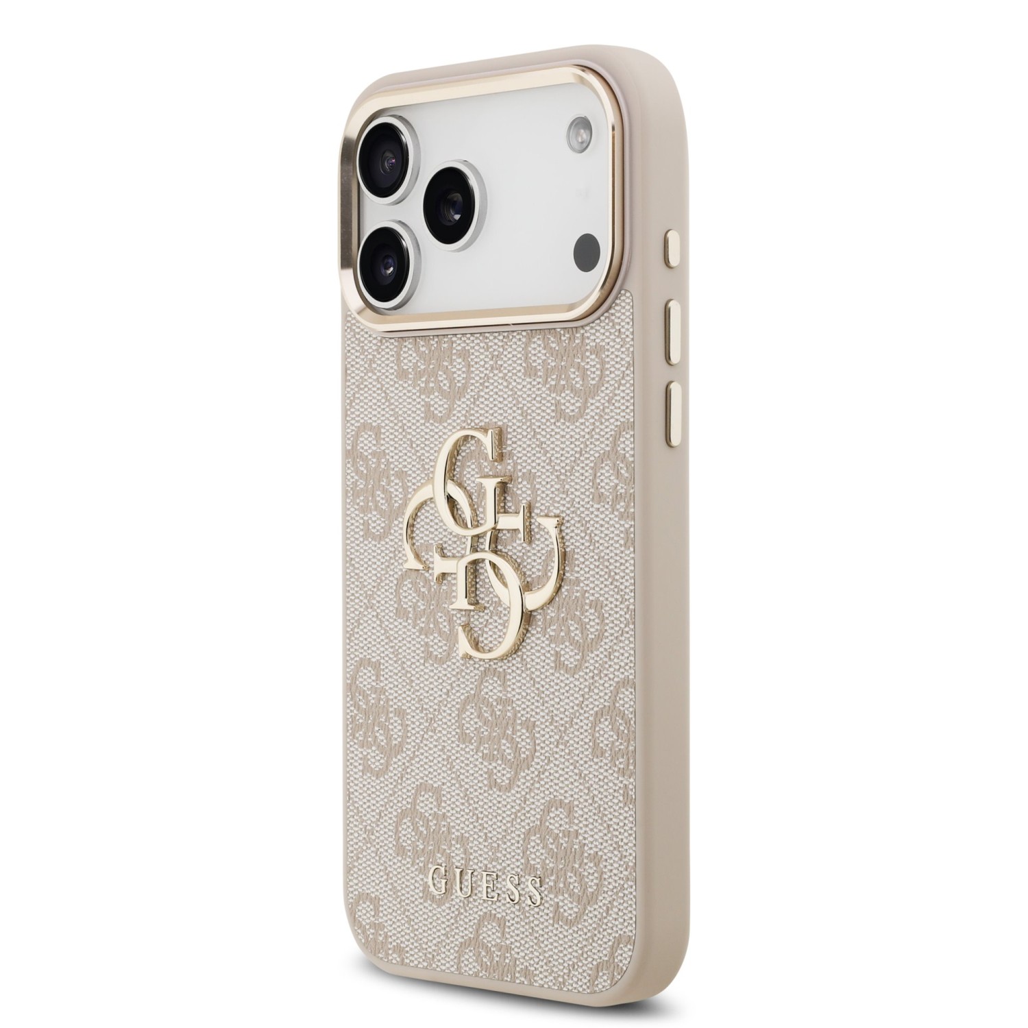 Guess PU Leather 4G Metal Logo Gold Frame Zadní Kryt pro iPhone 17 Pro Max Pink