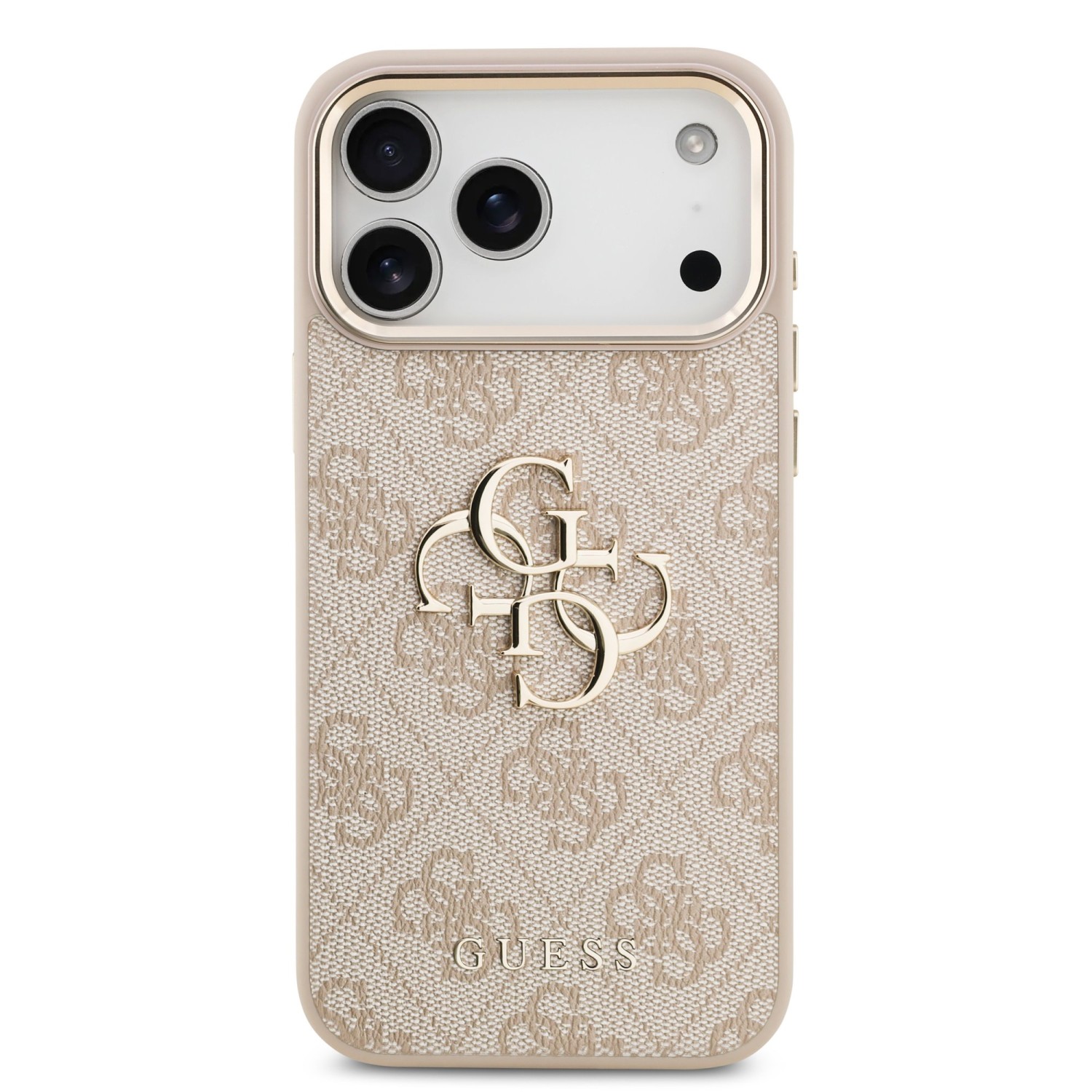Guess PU Leather 4G Metal Logo Gold Frame Zadní Kryt pro iPhone 17 Pro Max Pink