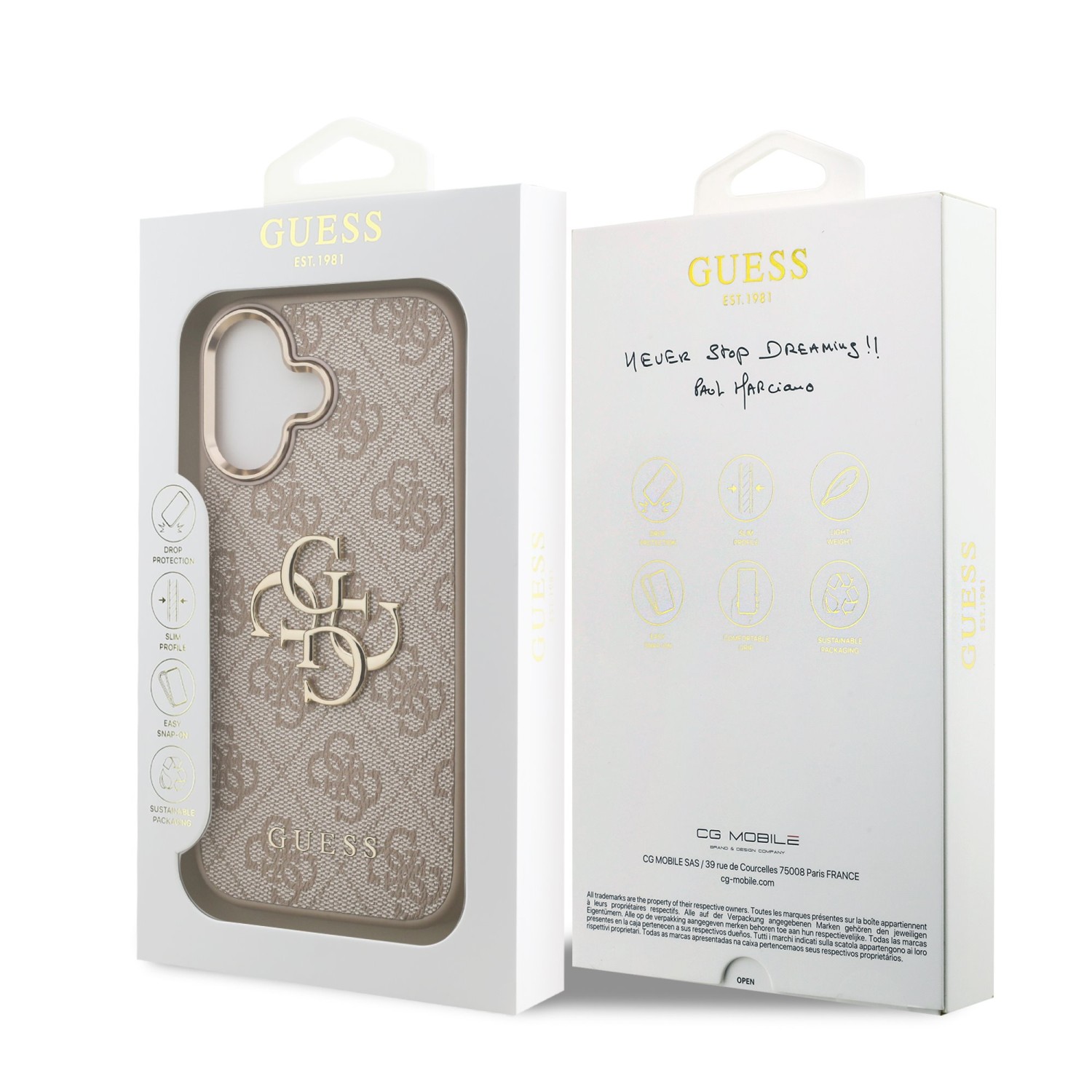 Guess PU Leather 4G Metal Logo Gold Frame Zadný Kryt pre iPhone 17 Pink