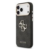 Guess PU Leather 4G Metal Logo Gold Frame Zadní Kryt pro iPhone 17 Pro Max Black