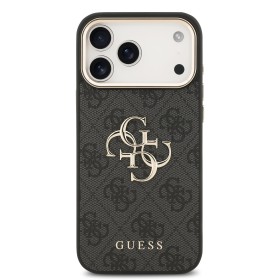 Zadný kryt Guess PU Leather 4G Metal Logo Gold Frame pre Apple iPhone 17 Pro Max, čierna