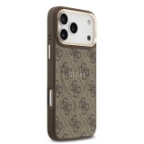 Guess PU Leather 4G Gold Frame MagSafe Zadní Kryt pro iPhone 17 Pro Max Brown
