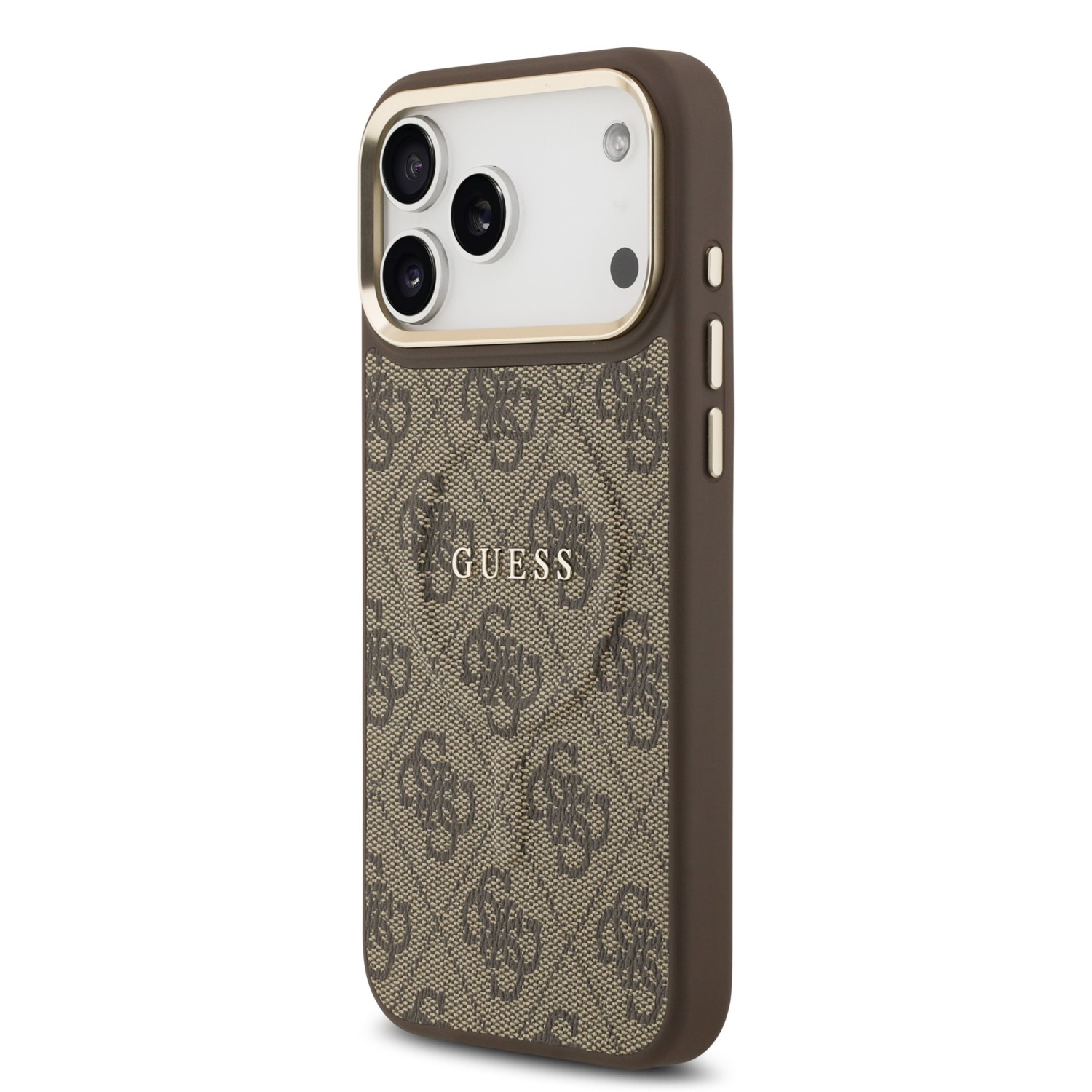 Guess PU Leather 4G Gold Frame MagSafe Zadní Kryt pro iPhone 17 Pro Max Brown