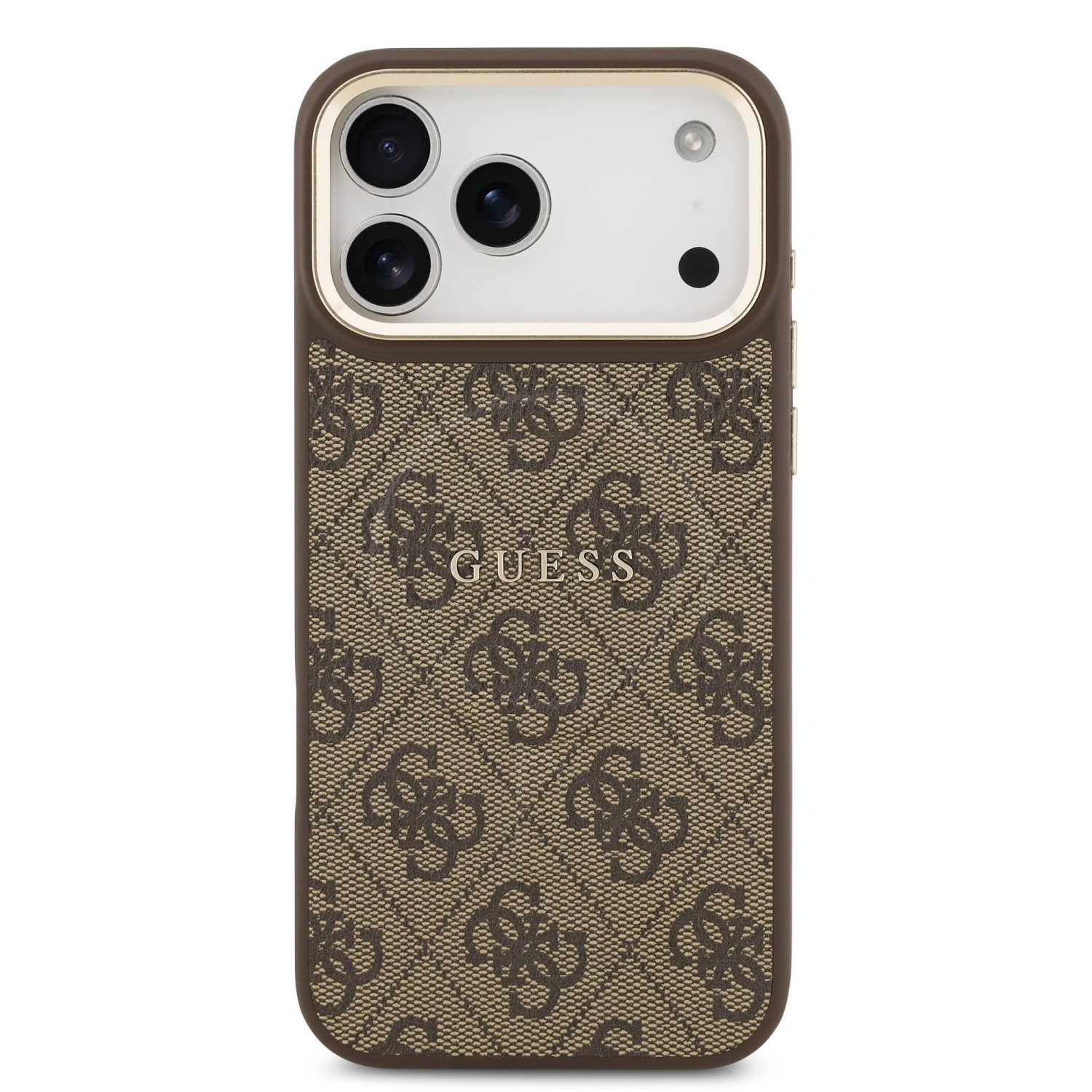Guess PU Leather 4G Gold Frame MagSafe Zadní Kryt pro iPhone 17 Pro Max Brown