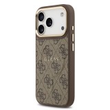 Guess PU Leather 4G Gold Frame MagSafe Zadní Kryt pro iPhone 17 Pro Brown