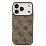 Guess PU Leather 4G Gold Frame MagSafe Zadní Kryt pro iPhone 17 Pro Brown