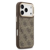 Guess PU Leather 4G Gold Frame MagSafe Zadní Kryt pro iPhone 17 Pro Brown