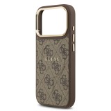 Guess PU Leather 4G Gold Frame MagSafe Zadní Kryt pro iPhone 17 Pro Brown