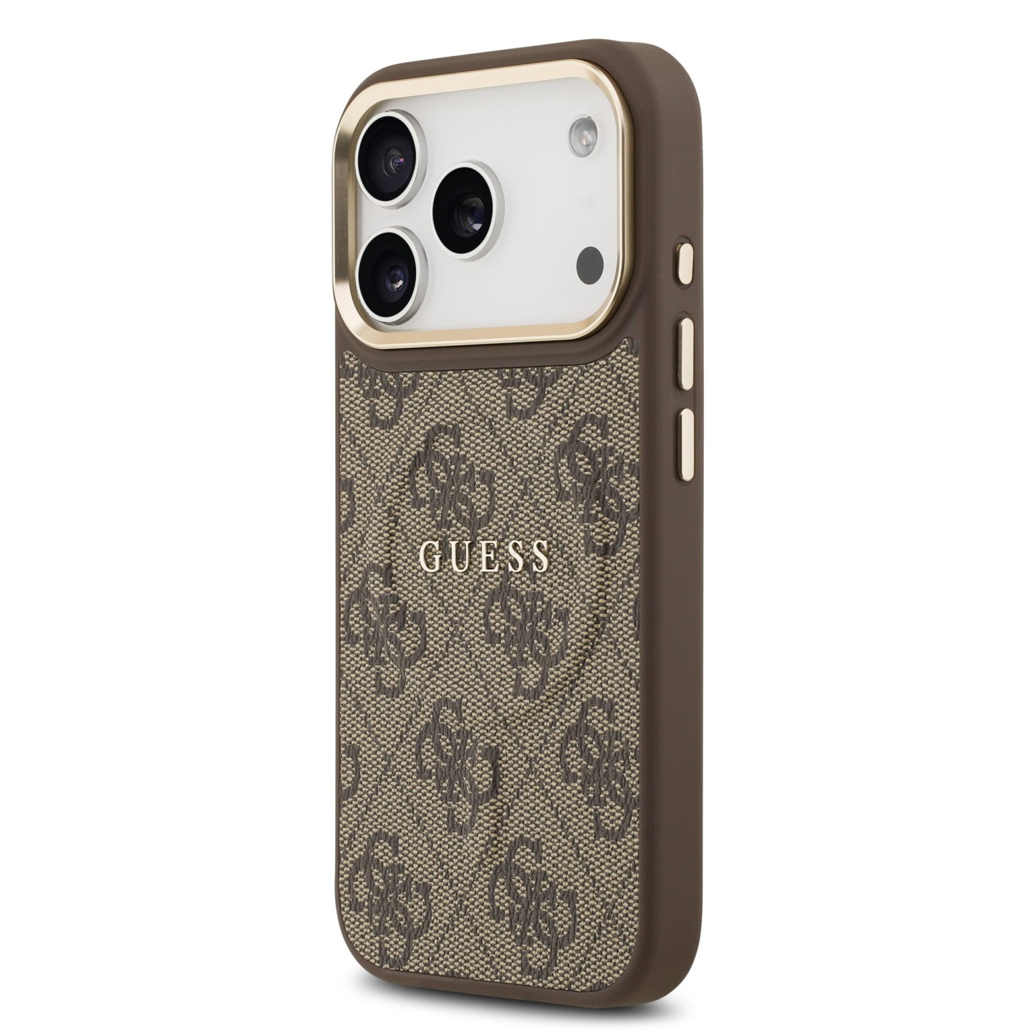 Guess PU Leather 4G Gold Frame MagSafe Zadní Kryt pro iPhone 17 Pro Brown