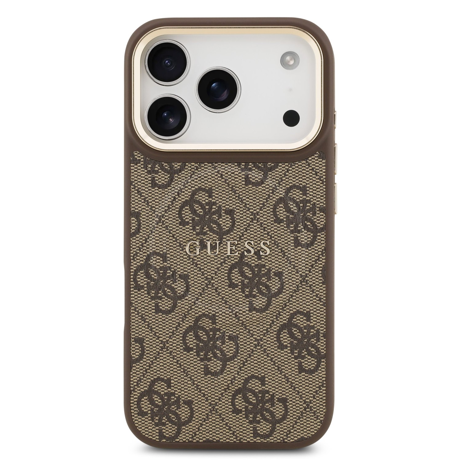 Guess PU Leather 4G Gold Frame MagSafe Zadní Kryt pro iPhone 17 Pro Brown