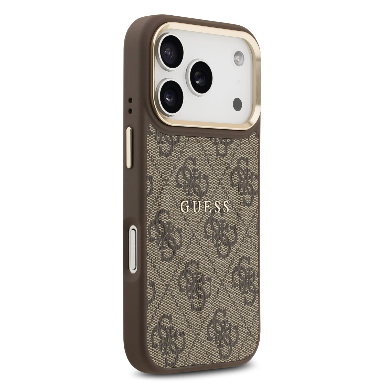 Guess PU Leather 4G Gold Frame MagSafe Zadní Kryt pro iPhone 17 Pro Brown