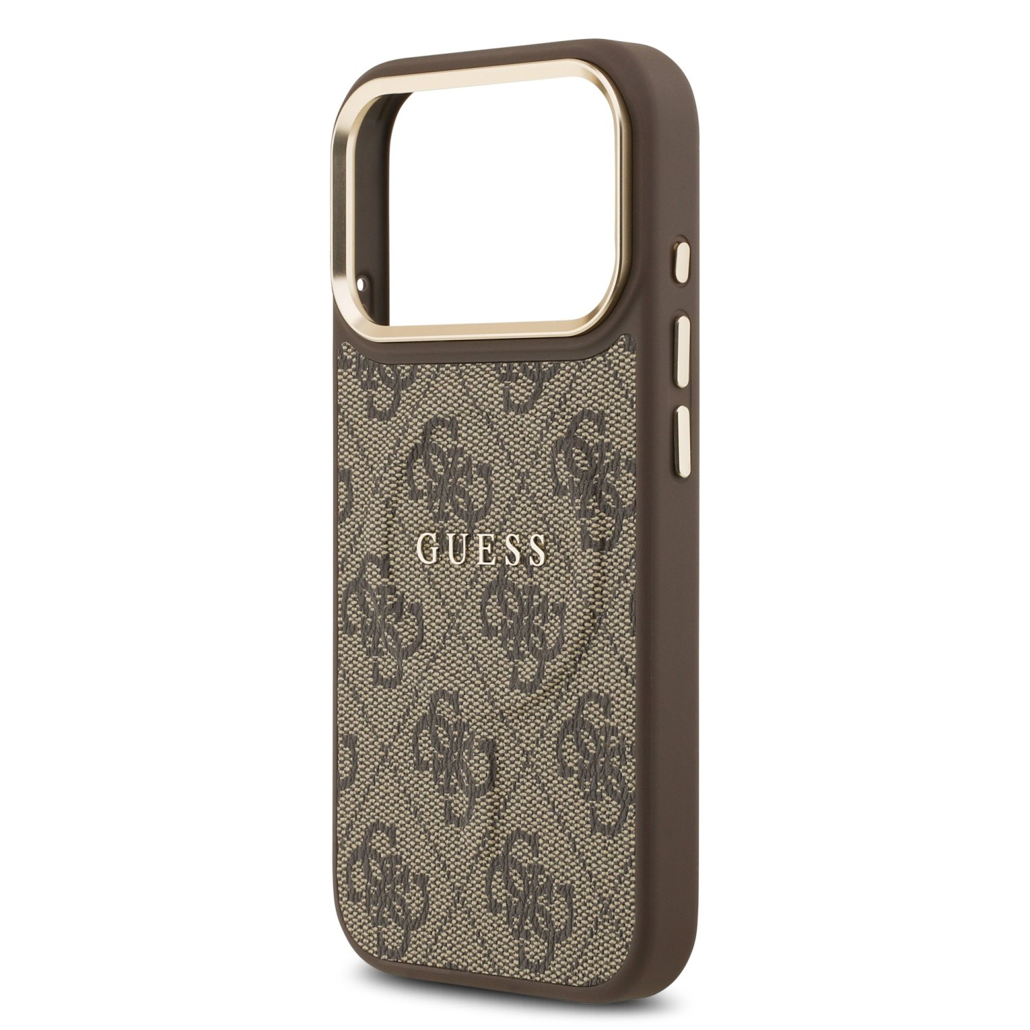 Guess PU Leather 4G Gold Frame MagSafe Zadní Kryt pro iPhone 17 Pro Brown