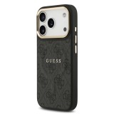 Guess PU Leather 4G Gold Frame MagSafe Zadní Kryt pro iPhone 17 Pro Black