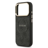 Guess PU Leather 4G Gold Frame MagSafe Zadní Kryt pro iPhone 17 Pro Black