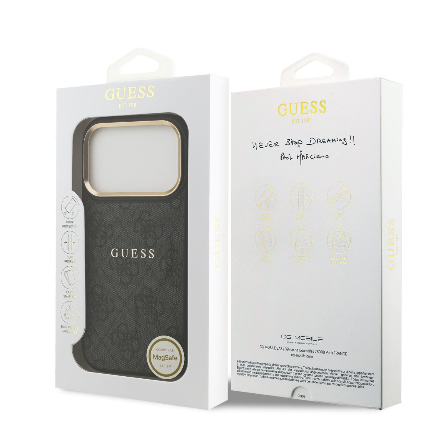 Guess PU Leather 4G Gold Frame MagSafe Zadní Kryt pro iPhone 17 Pro Black