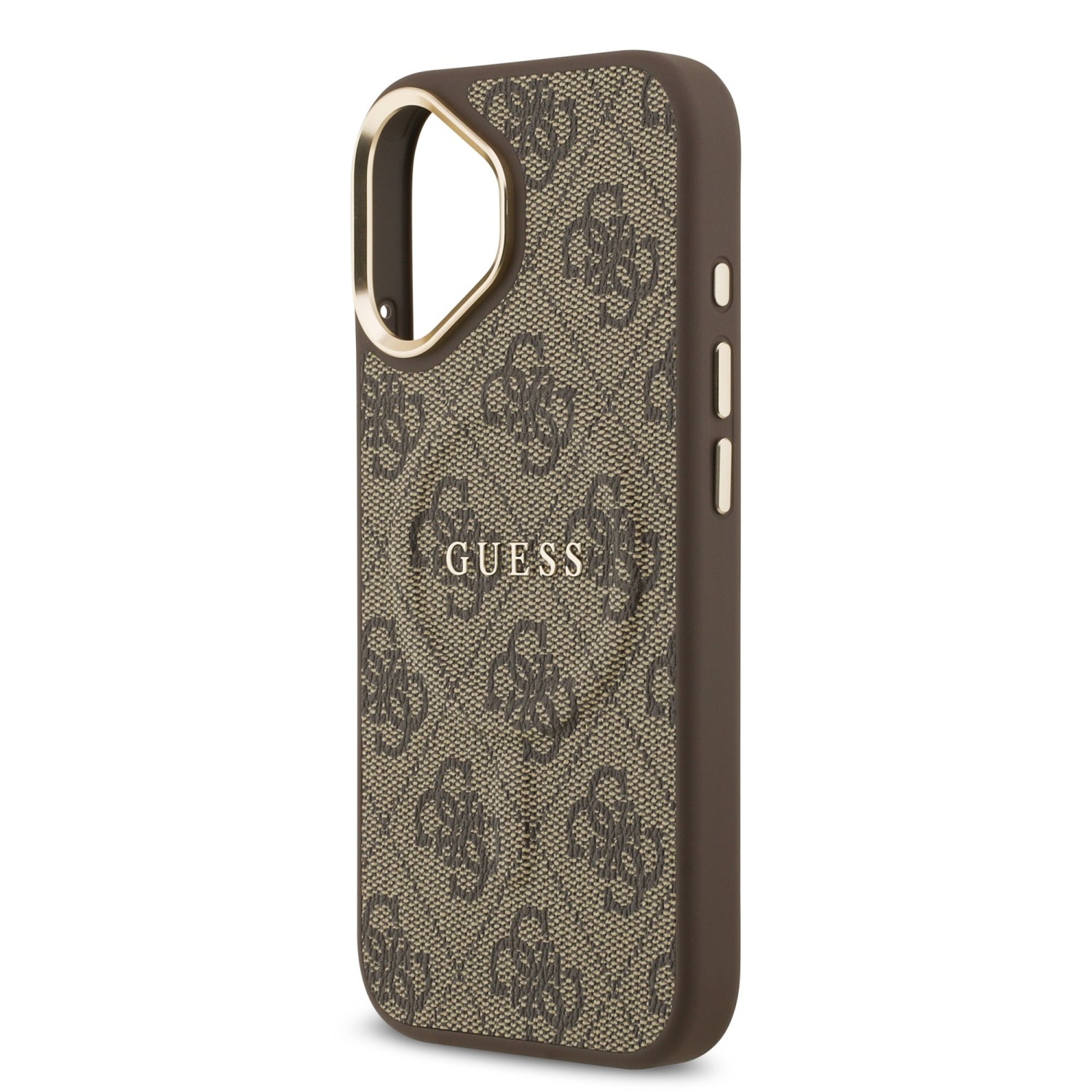 Guess PU Leather 4G Gold Frame MagSafe Zadní Kryt pro iPhone 17 Brown
