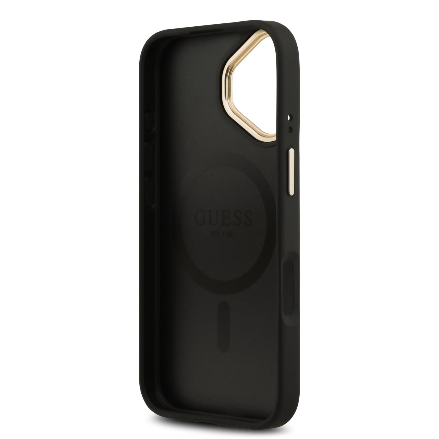 Guess PU Leather 4G Gold Frame MagSafe Zadní Kryt pro iPhone 17 Black