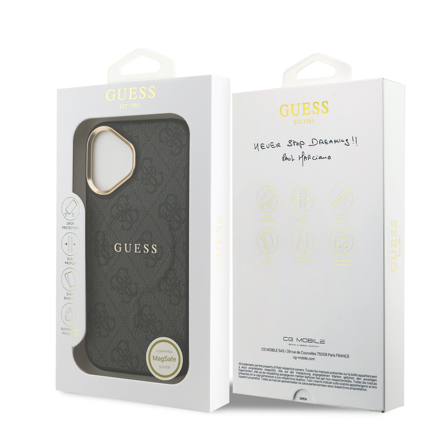 Guess PU Leather 4G Gold Frame MagSafe Zadní Kryt pro iPhone 17 Black