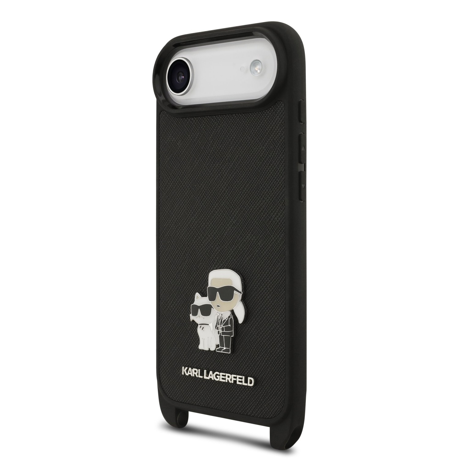 Karl Lagerfeld Saffiano Crossbody Popruh Metal Karl and Choupette Zadní Kryt pro iPhone 17 Air Black