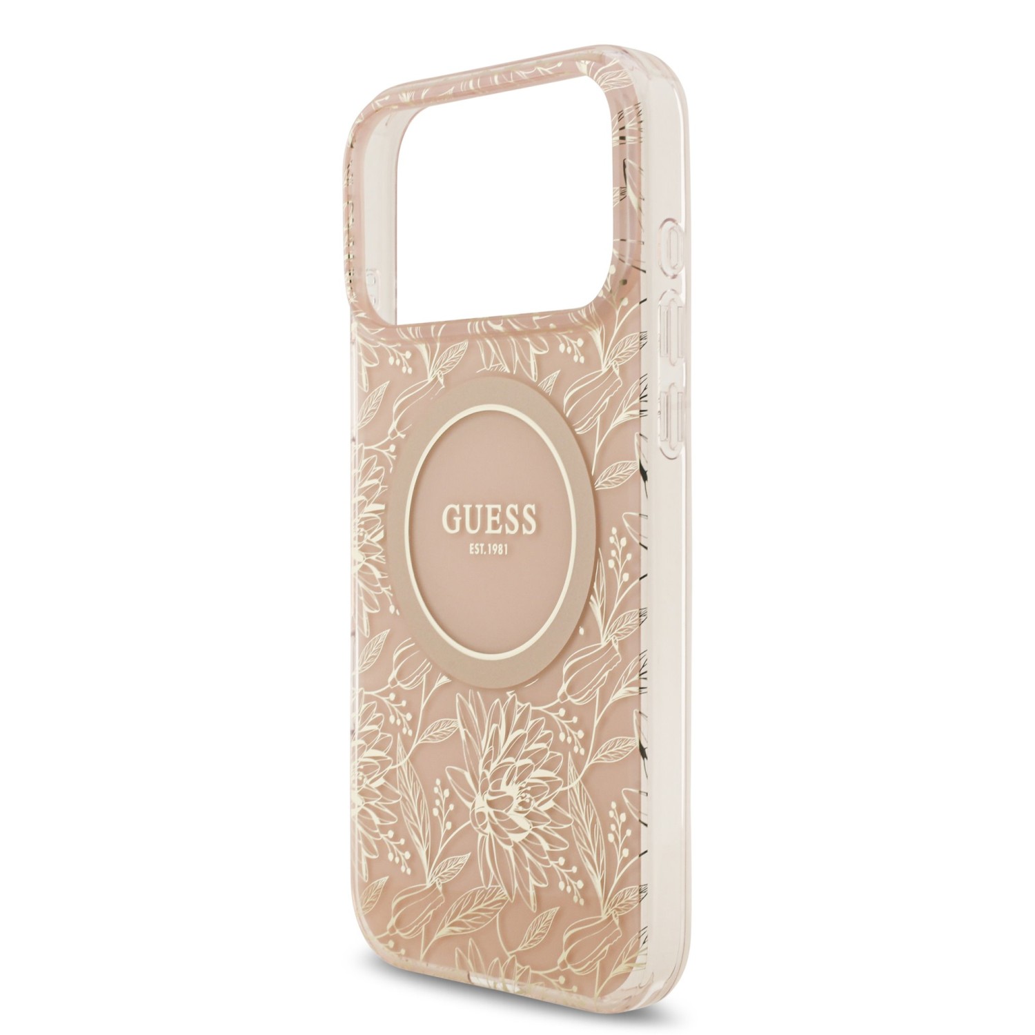 Guess IML Flowers Allover Strap MagSafe Zadní Kryt pro iPhone 17 Pro Max Pink