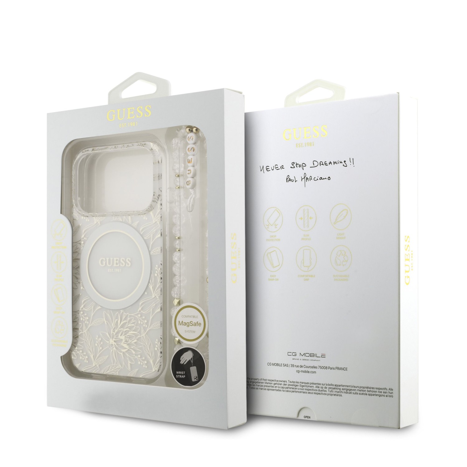 Guess IML Flowers Allover Strap MagSafe Zadní Kryt pro iPhone 17 Pro White