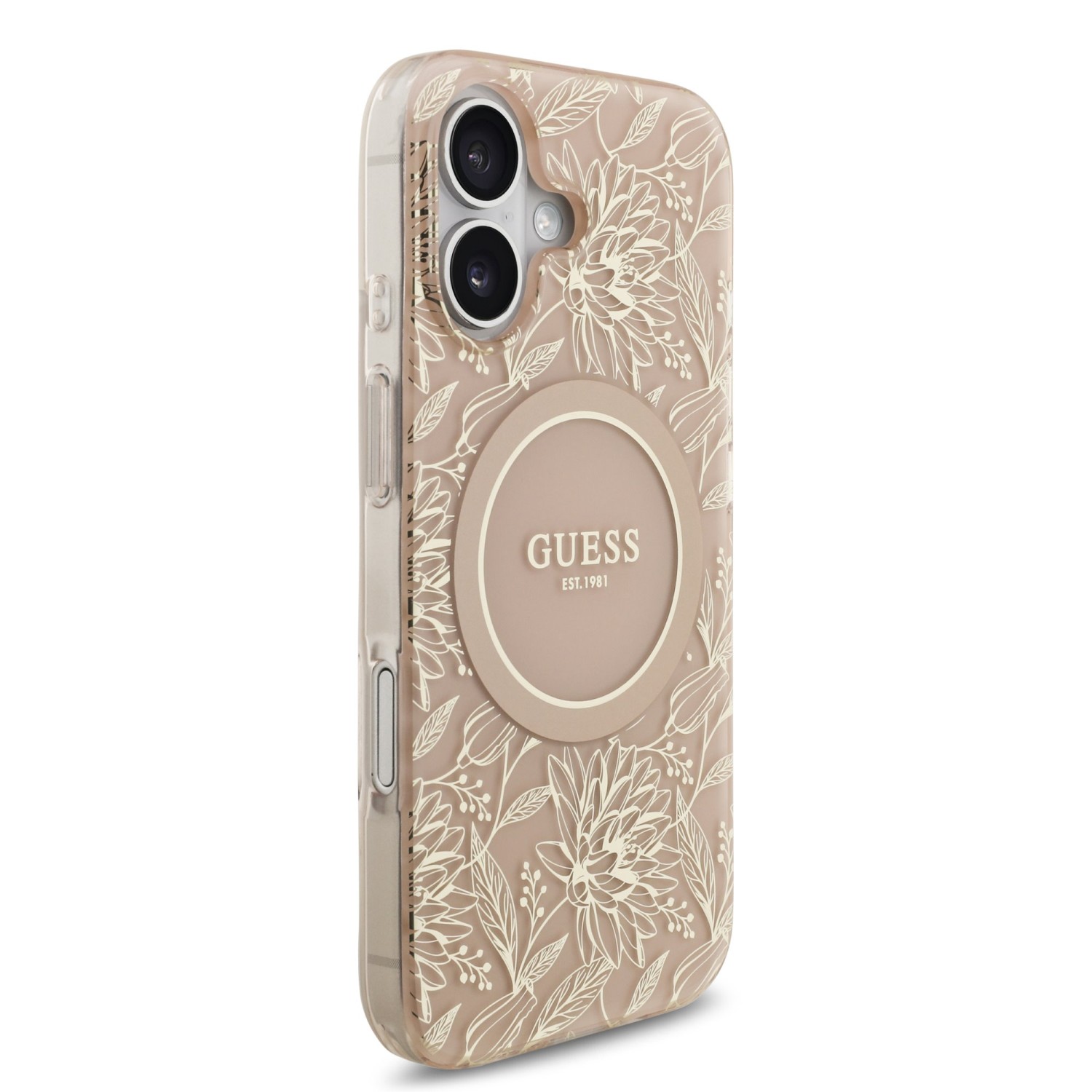 Guess IML Flowers Allover Strap MagSafe Zadní Kryt pro iPhone 17 Pink