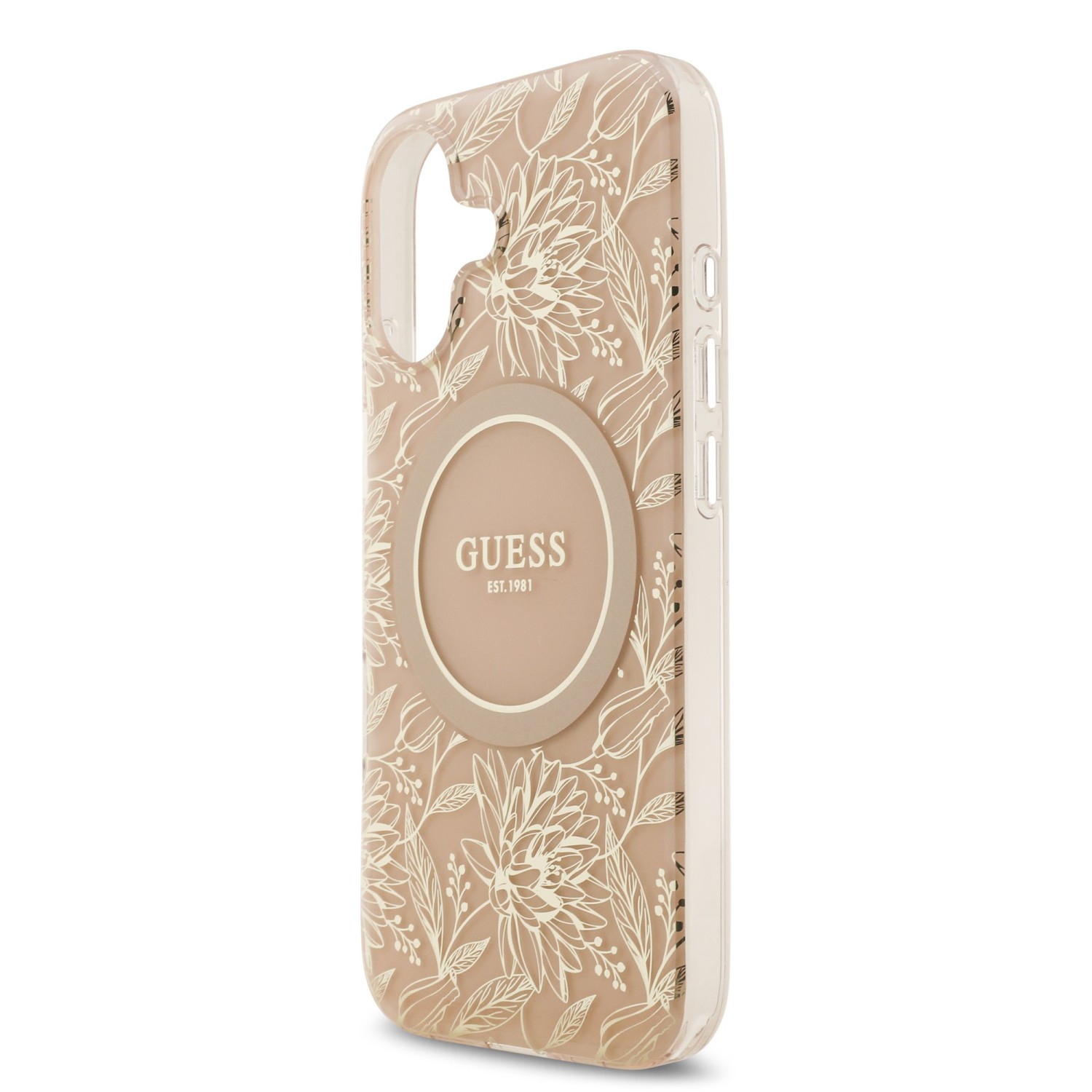 Guess IML Flowers Allover Strap MagSafe Zadní Kryt pro iPhone 17 Pink