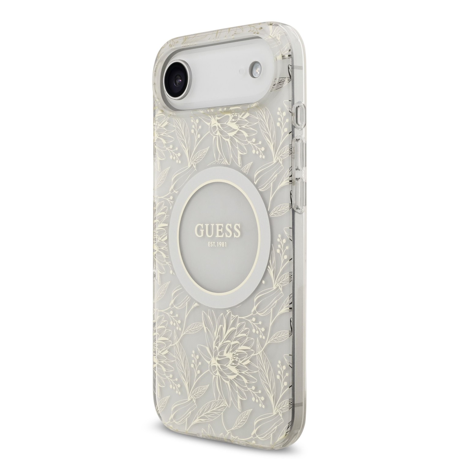 Guess IML Flowers Allover Strap MagSafe Zadní Kryt pro iPhone 17 Air White